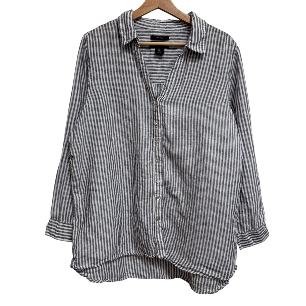 Tahari Striped 100% Linen Button Up Shirt Women 1X Relaxed Coastal